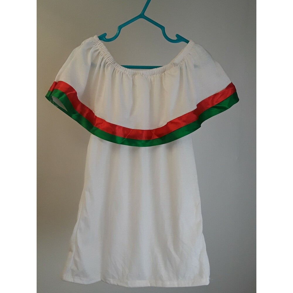 Mexican Flag White Red Green Blouse Top Girl Blusa bandera Mexicana Sz 6-7